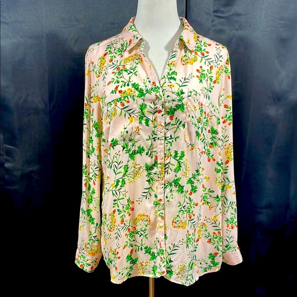 Pink and Green Long Sleeve Button Down Shirt with Notched Collar - Picture 2 of 5